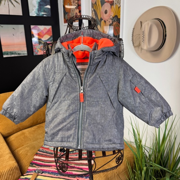 Carters | Grey Jacket with Orange Hood | 12M - Picture 1 of 6